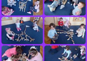 Dzieci układają kształy dinozaurów.