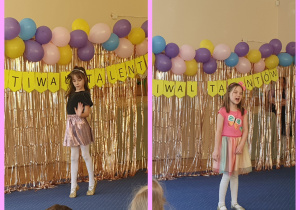 Dziewczynki z grupy Gwiazdek prezentują śpiew i taniec.