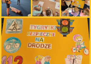 plakat z napisem Tygryski bezpieczne na drodze