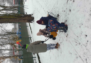 Grupa dzieci na sankach