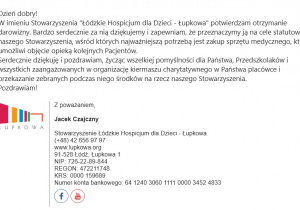 Podziękowanie od stowarzyszenia