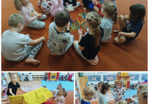 Dzieci budują wspólnie namiot z klocków