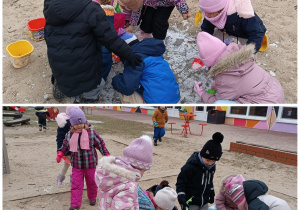 Dzieci bawią się lodem