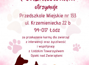 Podziękowanie za karmę dla zwierząt