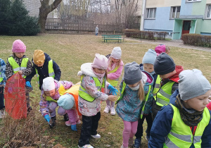 Dzieci patrzą na trawę
