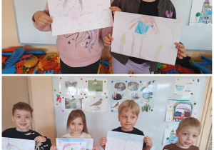 Dzieci pokazują swoje prace plastyczne