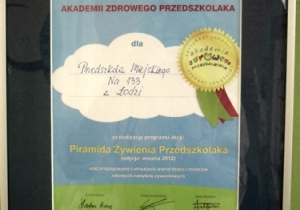 Certyfikat Piramida Żywienia Przedszkolaka