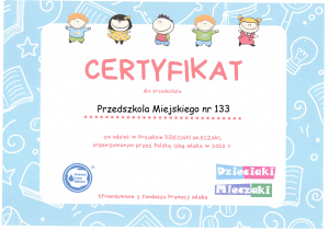 Certyfikat dla Przedszkola za udział w projekcie Dzieciaki Mleczaki 2022