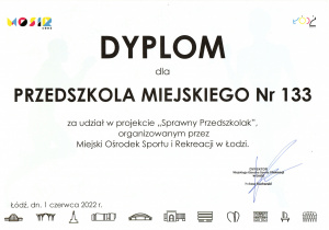 Dyplom za udział w projekcie "Sprawny Przedszkolak"