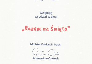 Dyplom za udział w akcji "Święta razem"